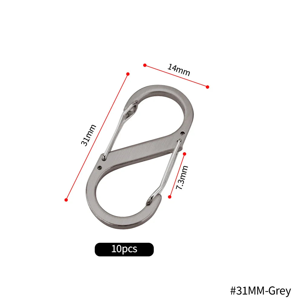 10pcs Stainless Steel S Type Carabiner with Lock Mini Keychain Hook Anti-Theft Outdoor Camping Backpack Buckle Key-Lock Tool