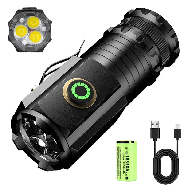 USB Rechargeable LED Flashlight With Magnet for Hiking Camping