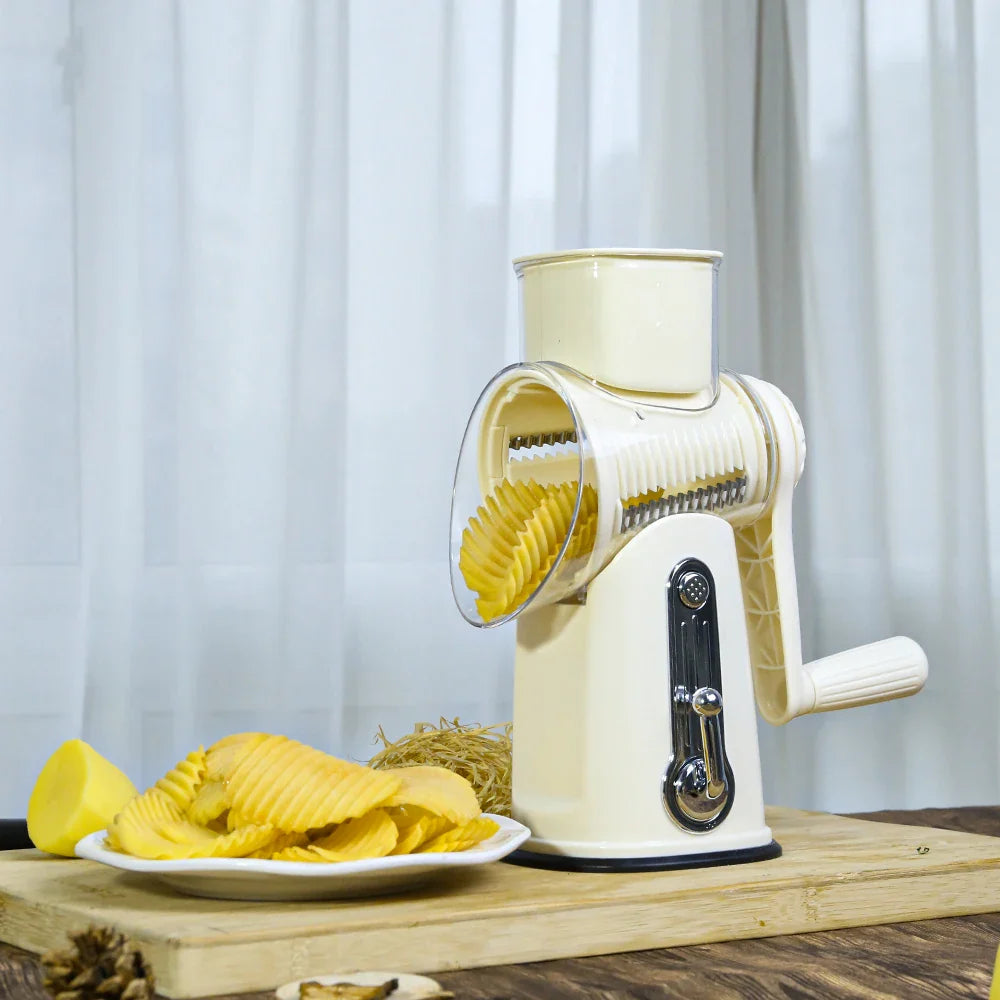 3-in-1 Hand Crank Vegetable Grater – Manual Cheese Shredder & Slicer with Stainless Steel Blades