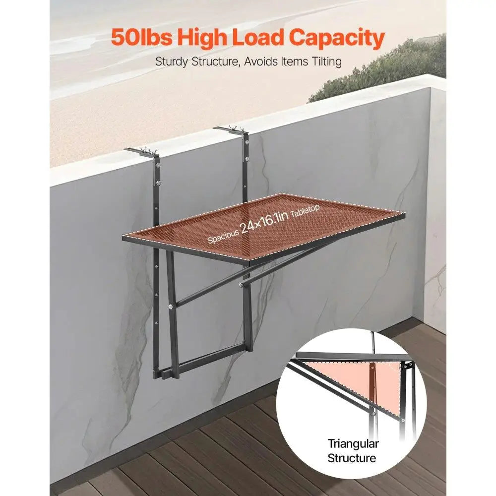 Hanging Balcony Table – Adjustable Foldable Patio Railing Mount Table, Stainless Steel Weather-Resistant Space-Saving Design (19x24 in)