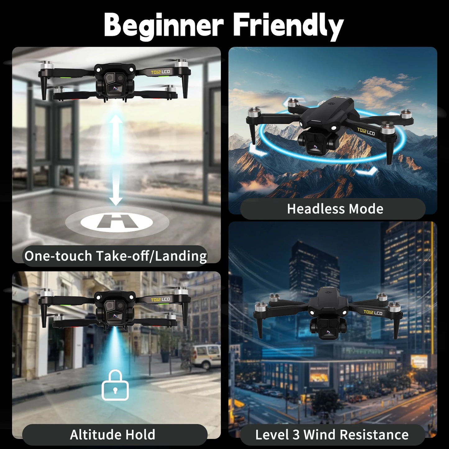Brushless Motor Drone with LCD Screen Remote Control - Portable Optical Flow Positioning Quadcopter for Beginners - Lightweight Aerial Toy