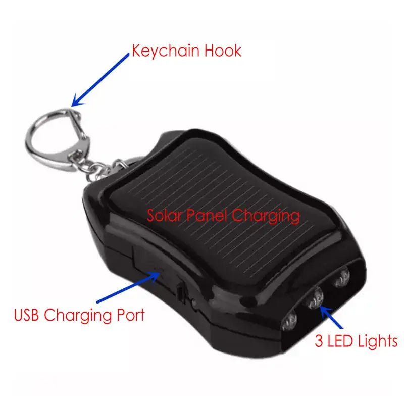 Solar Powered Mini Keychain With LED Flashlight & 1500mAh Solar Power Bank for Outdoors