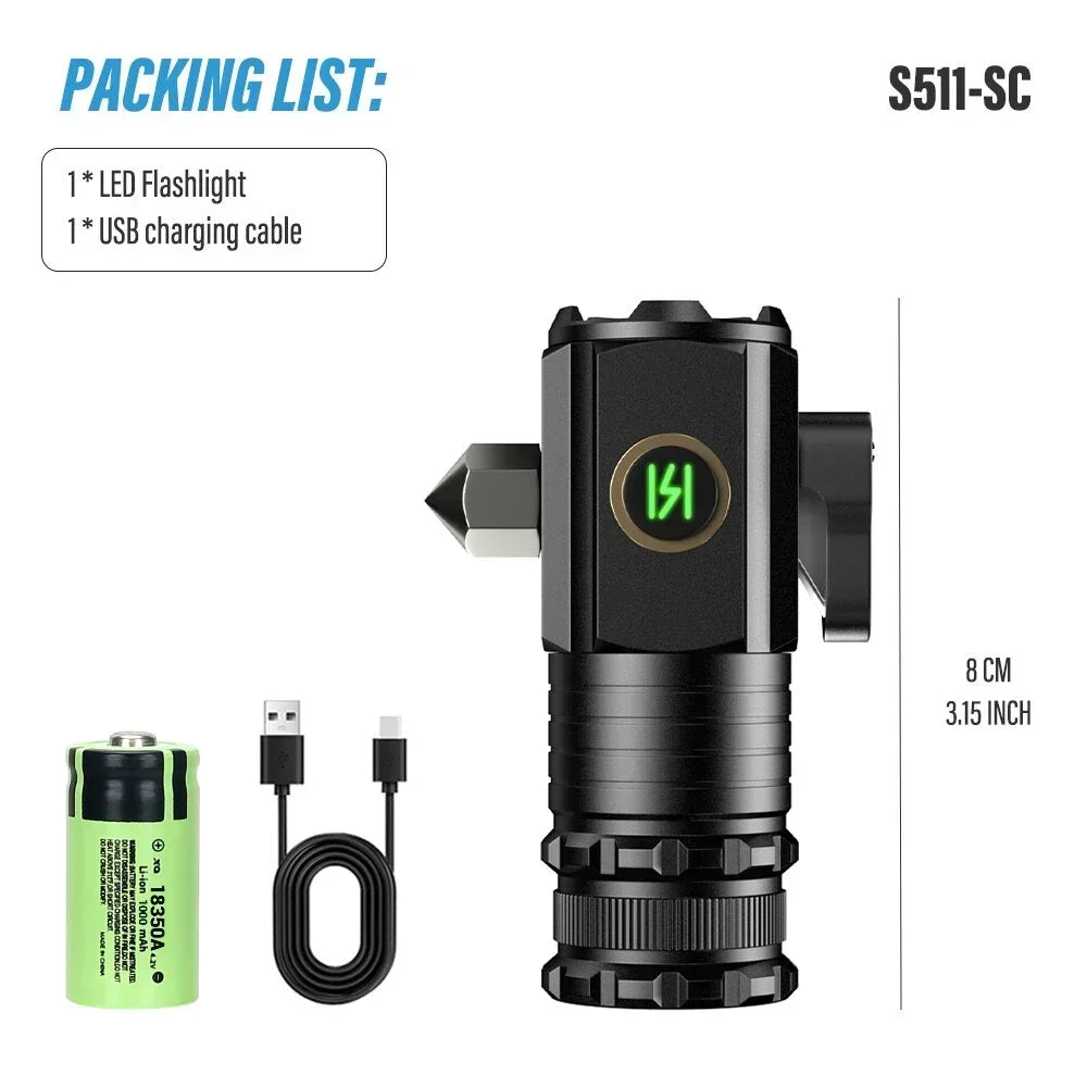 USB Rechargeable LED Flashlight With Magnet for Hiking Camping