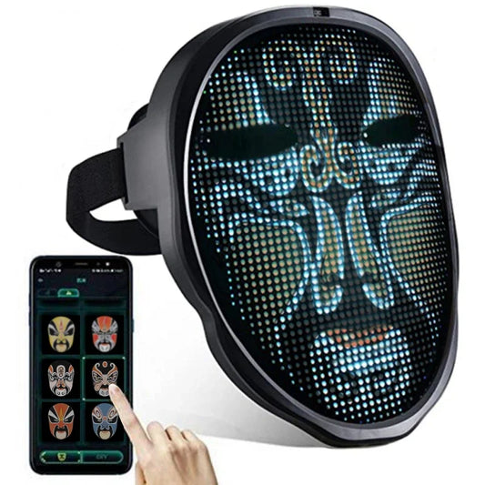 Smart LED Halloween Face Mask – Programmable Bluetooth APP Control, Custom Image Display, Rechargeable Light-Up Mask for Halloween Parties & Festivals