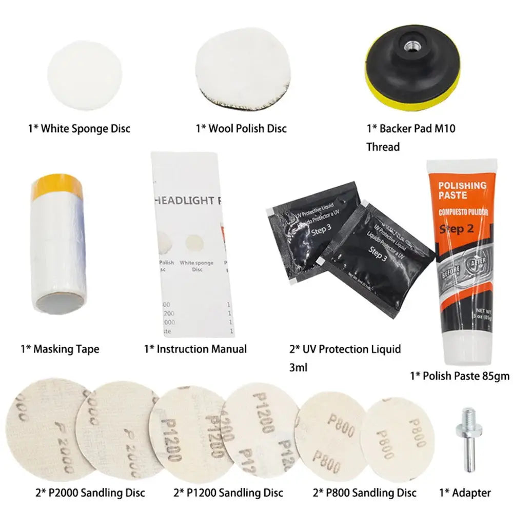 Headlight Restoration Kit Car Headlight Polishing Scratch Remover Oxidation Cleaner Headlamp Renovation Auto Repair Tools