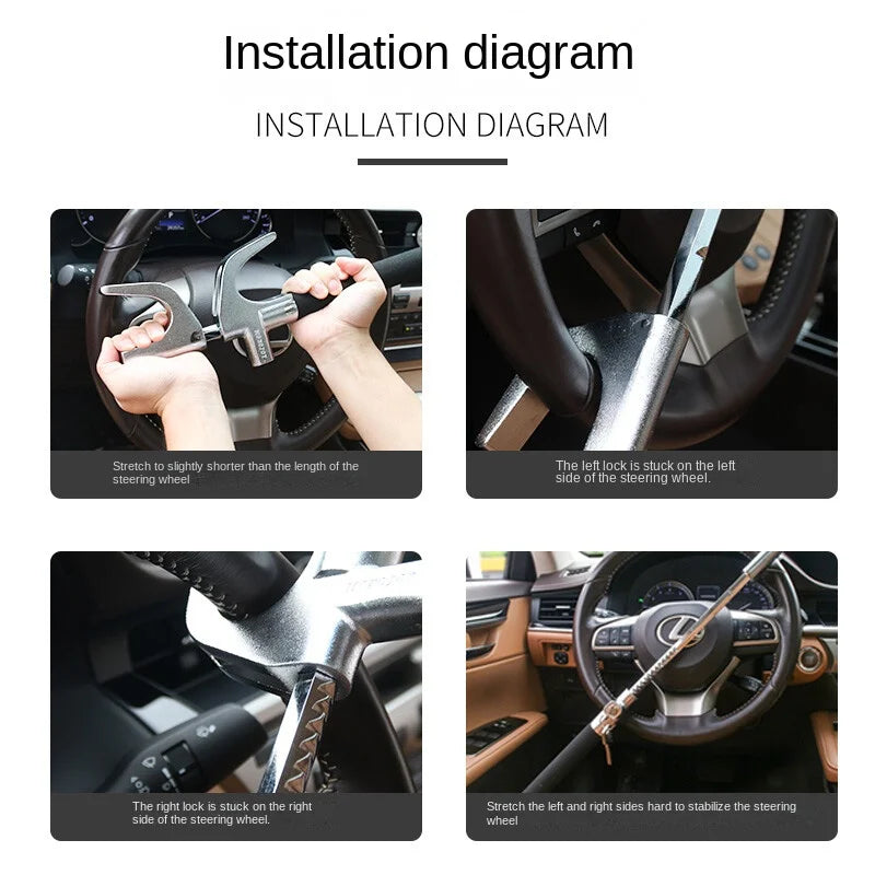 Avichic™ Retractable Steering Wheel Lock – Anti-Theft Car Security Device with Double Hook, Adjustable Length, Universal Fit