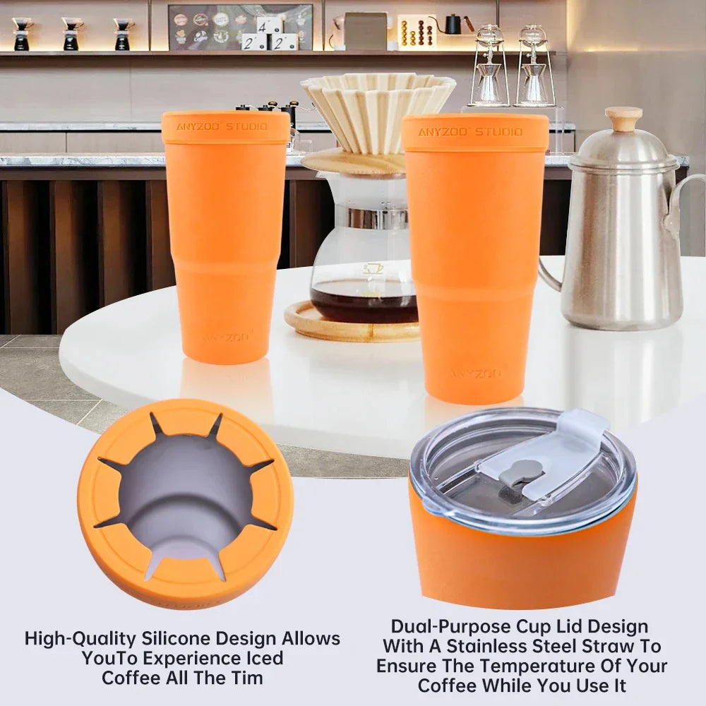 30oz Tumbler with Silicone Lid – 2-in-1 Straw & Sip, Leakproof, Double Wall Stainless Steel