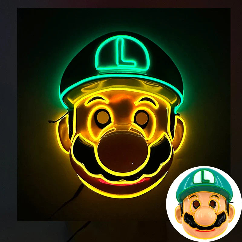 LED Purge Mask – Hand-Painted Neon Light-Up Full Face Mask with Flashing Modes, PVC + EL Wire, for Halloween, Cosplay & Parties