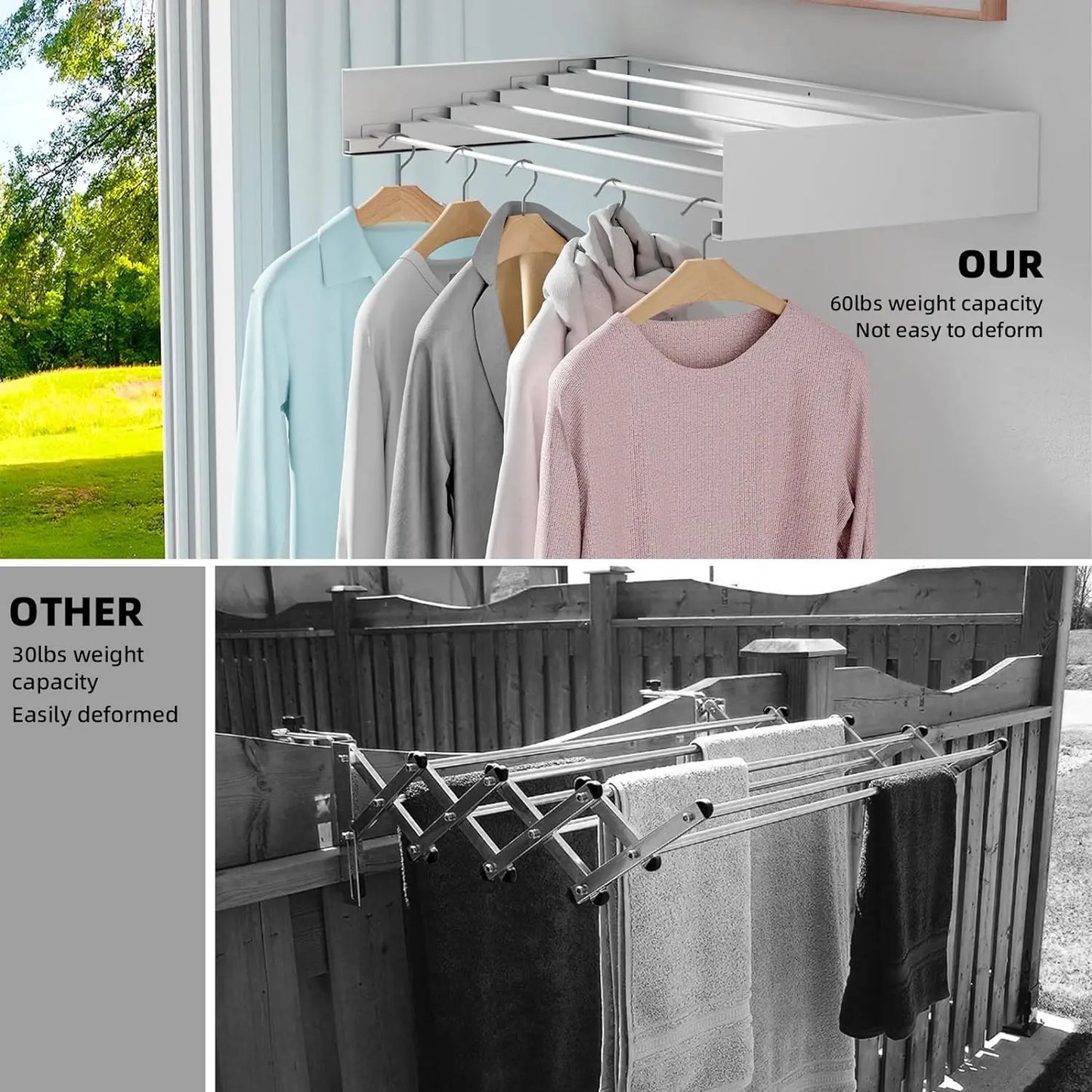 Foldable Wall-Mounted Drying Rack – Space-Saving Laundry Hanger with 5 Aluminum Rods, Heavy-Duty Clothes Dryer Rack
