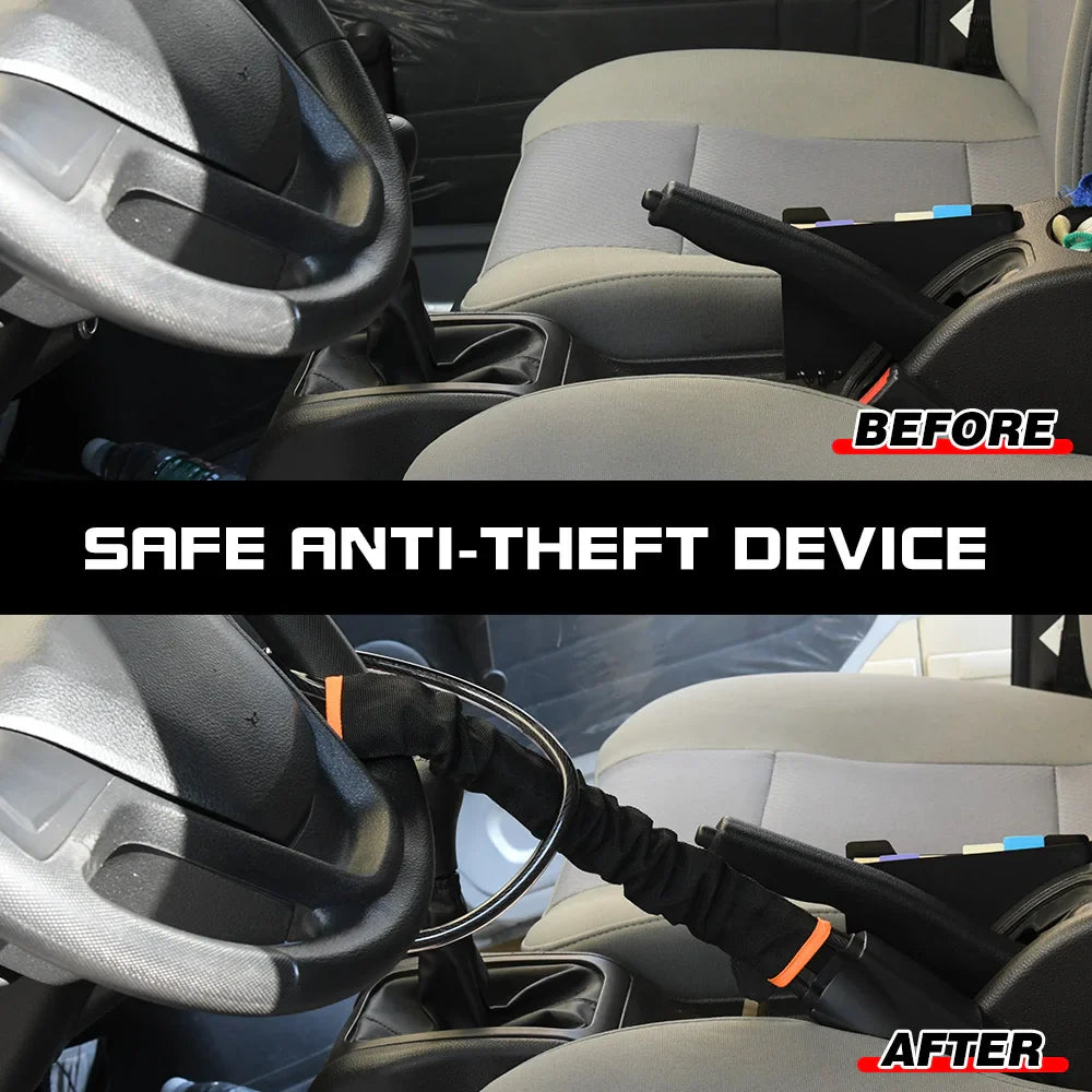 Steel Steering Wheel Lock to Seatbelt – Anti-Theft Car Security Device with 3 Keys, Universal Fit for SUV, Van, Truck
