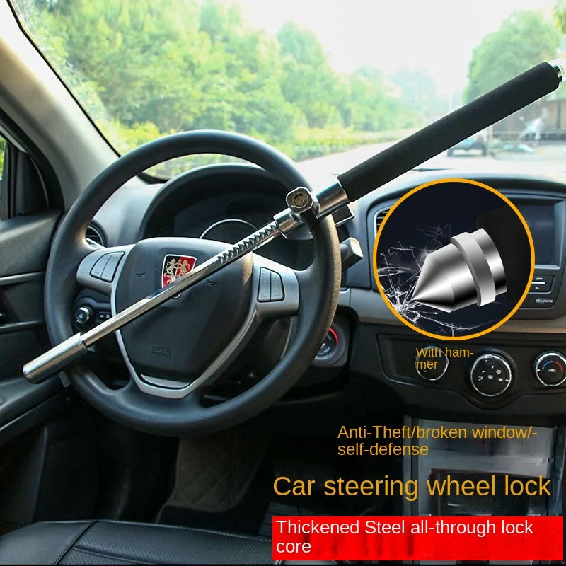 Avichic™ Retractable Steering Wheel Lock – Anti-Theft Car Security Device with Double Hook, Adjustable Length, Universal Fit