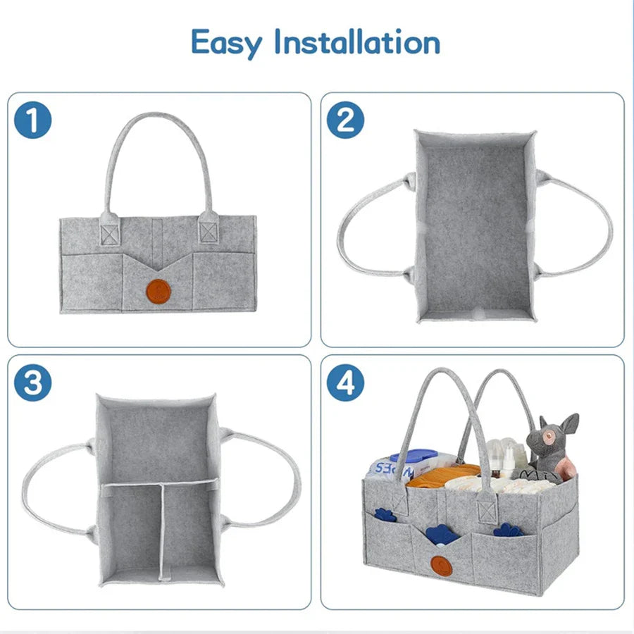 Avichic™ Felt Diaper Storage Caddy – Large Capacity Organizer Bag for Baby Diapers, Toys & Essentials – Portable Nursery Tote