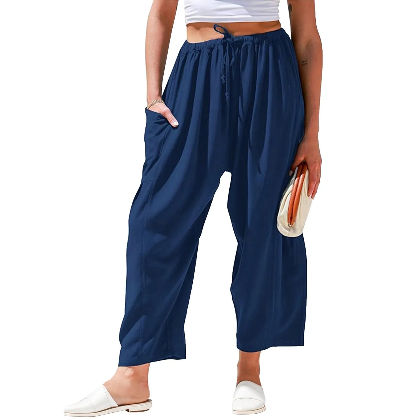 Women Casual Joggers Tech Pants Women's Pants High Waisted Drawstring Leggings Workwear Sports Wide Leg Trousers Summer