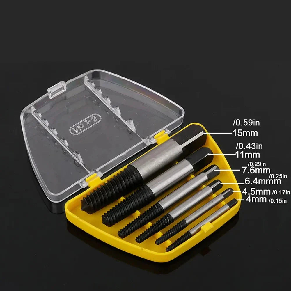 5/6-Piece Damaged Screw Remover Set – Durable Steel Drill Bit Extractors for Stripped, Rusted, or Broken Screws and Bolts