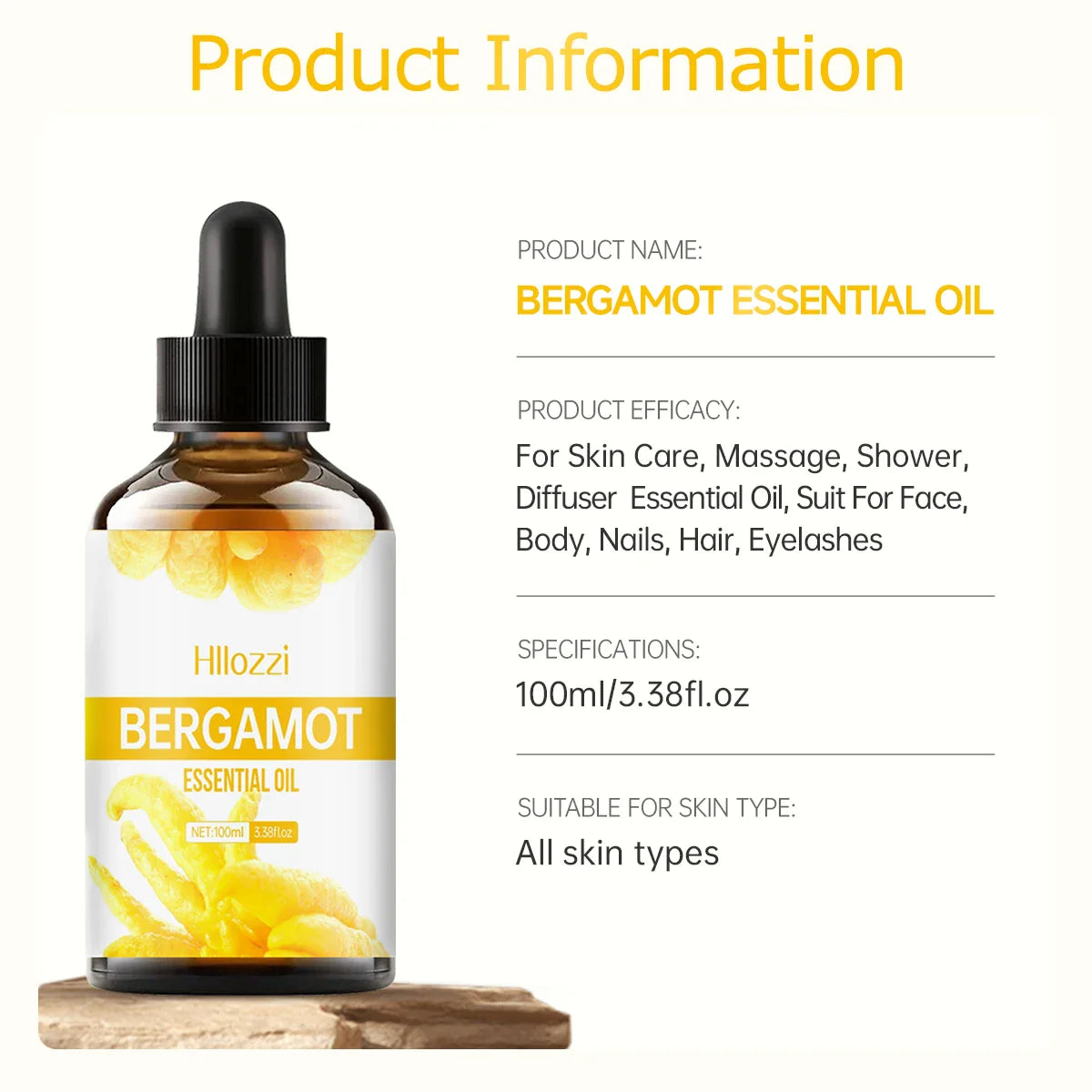 Avichic™ Bergamot Essential Oil – Premium Pure Oil for Hair Care, Skin, Aromatherapy Diffusers, Massage & Humidifiers