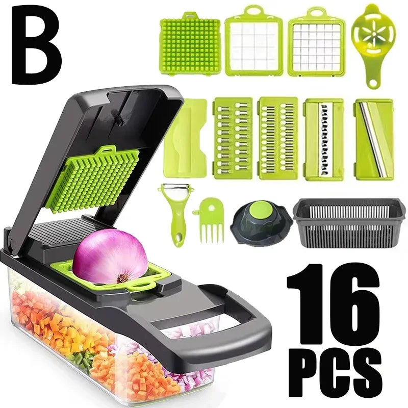 Avichic™ 14/16-in-1 Vegetable Chopper – Multifunctional Food Slicer, Dicer & Cutter with 2L Container, Stainless Steel Blades