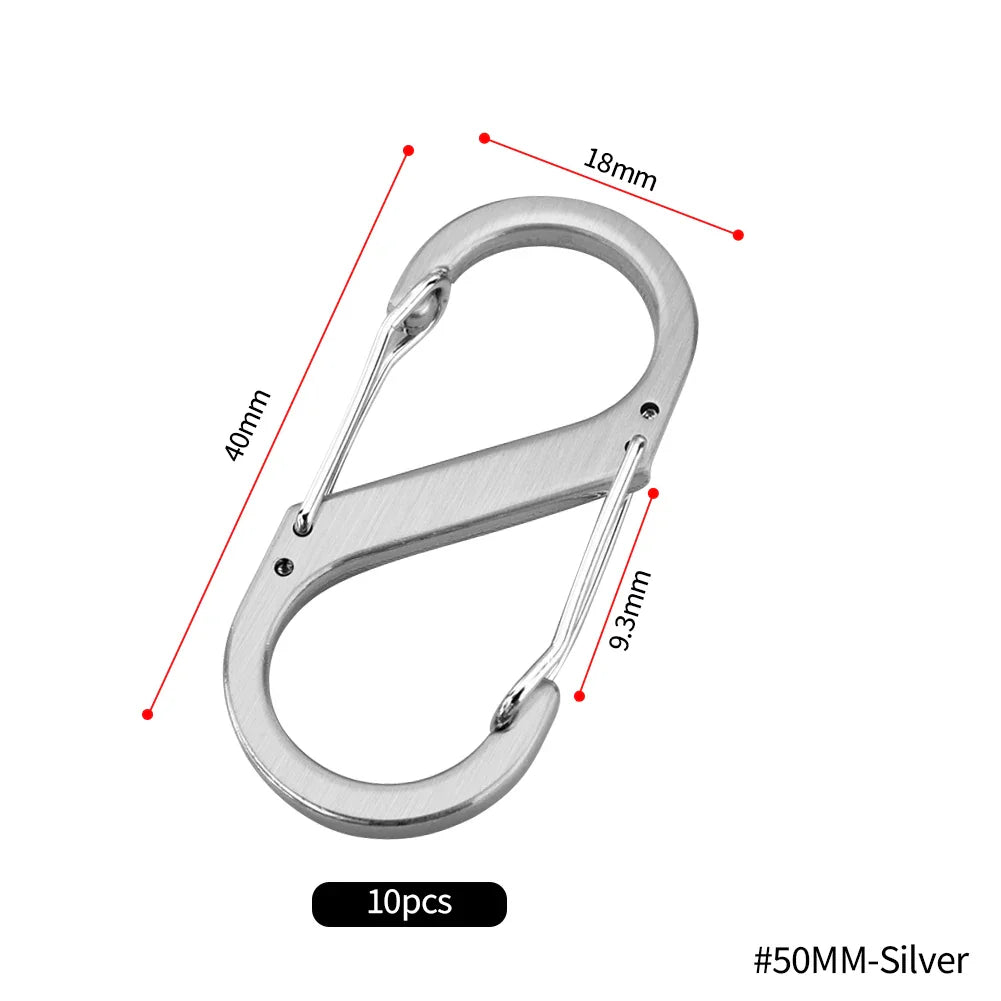 10pcs Stainless Steel S Type Carabiner with Lock Mini Keychain Hook Anti-Theft Outdoor Camping Backpack Buckle Key-Lock Tool