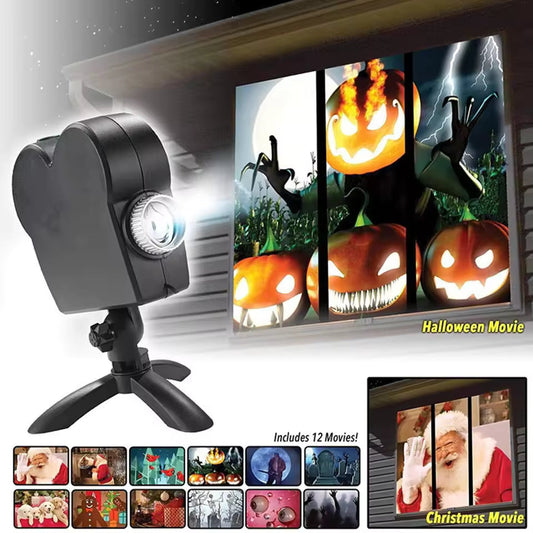 Halloween Holographic Projector – Deluxe Window Projection Kit with 12 Scary & Christmas Videos, Tripod, Audio Output & Screen
