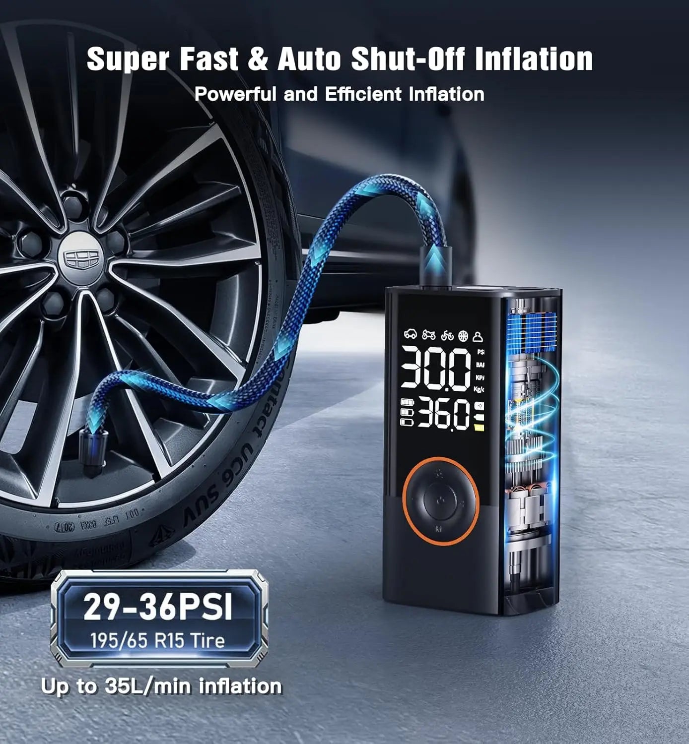 Avichic™ 150PSI Cordless Tire Inflator – 4000mAh Portable Air Compressor with LCD Display, Auto Shut-Off, USB-C, Emergency Light