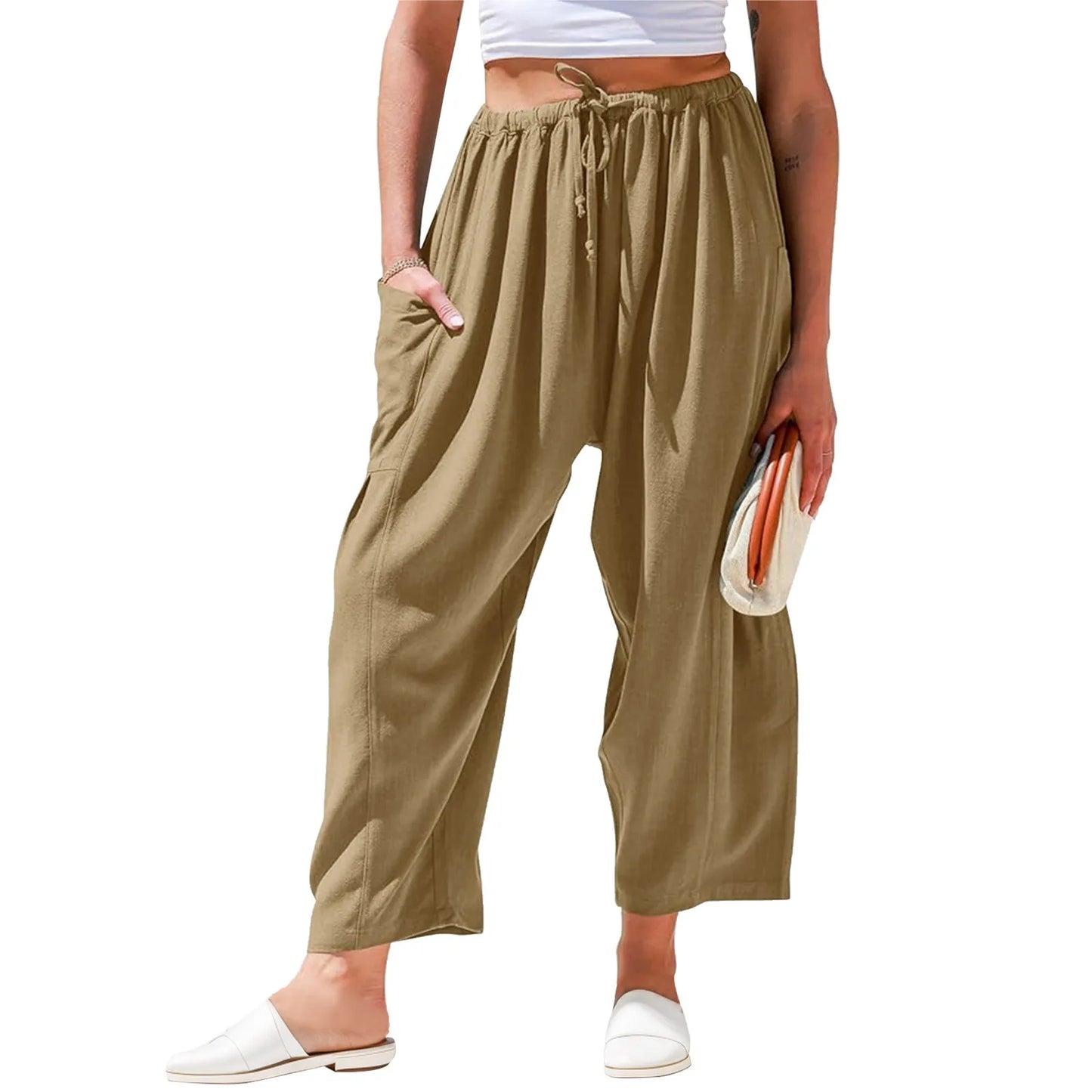 Women Casual Joggers Tech Pants Women's Pants High Waisted Drawstring Leggings Workwear Sports Wide Leg Trousers Summer
