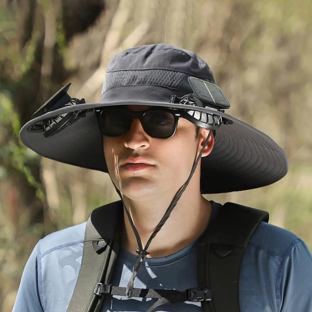 2025 New Solar Fan Outdoor Fishing Hat-Solar Sun Protection Sun Hat with Fan Solar Fan Hat Dual Power Supply Fan Outdoor Fan