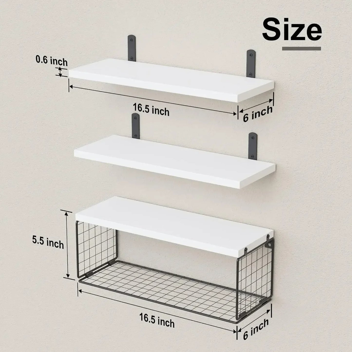 Wall Shelves Floating Mounted Wooden Storage Rack 4-Piece Set