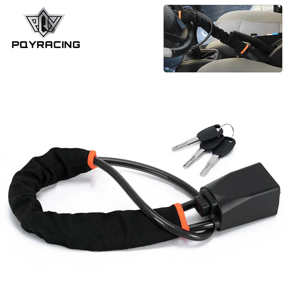 Steel Steering Wheel Lock to Seatbelt – Anti-Theft Car Security Device with 3 Keys, Universal Fit for SUV, Van, Truck
