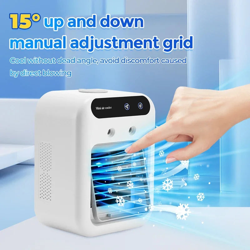 Mini Portable Air Cooler & Humidifier – USB Rechargeable, 2-Speed Fan, 500ml Water Tank – for Home & Office