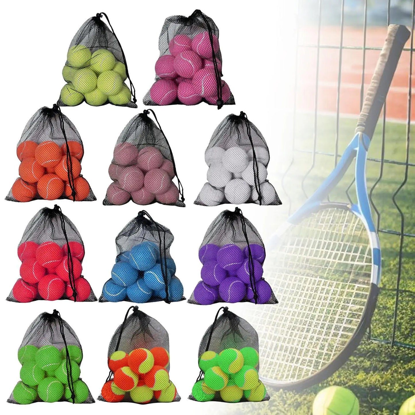 Avichic™ 12-Piece Professional Tennis Balls Set – Durable Training Balls with Drawstring Bag for Indoor & Outdoor Play