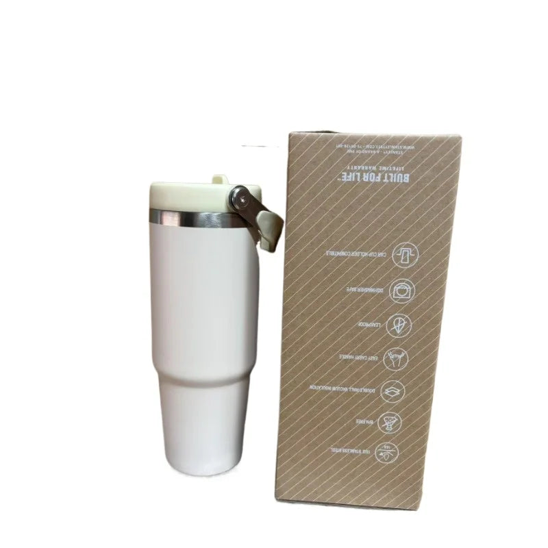 30oz Stainless Steel Vacuum Flask with Straw – 12-Hour Hot & Cold Retention – Leakproof Travel Mug for Work, Gym, and Outdoors