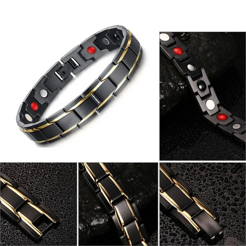Men's Stainless Steel Magnetic Therapy Bracelet – Luxury Anti-Fatigue & Energy Healing Jewelry