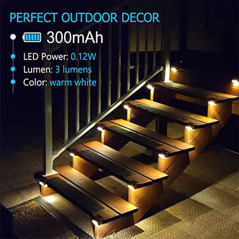 Warm White LED Solar Step Lights – Waterproof Outdoor Path & Stair Lamps for Garden, Patio, Balcony & Fence