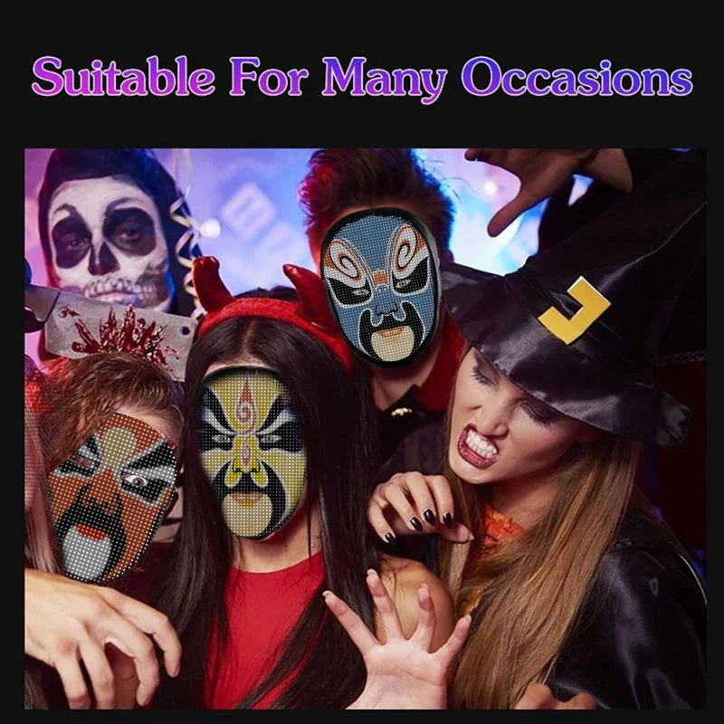 Smart LED Halloween Face Mask – Programmable Bluetooth APP Control, Custom Image Display, Rechargeable Light-Up Mask for Halloween Parties & Festivals