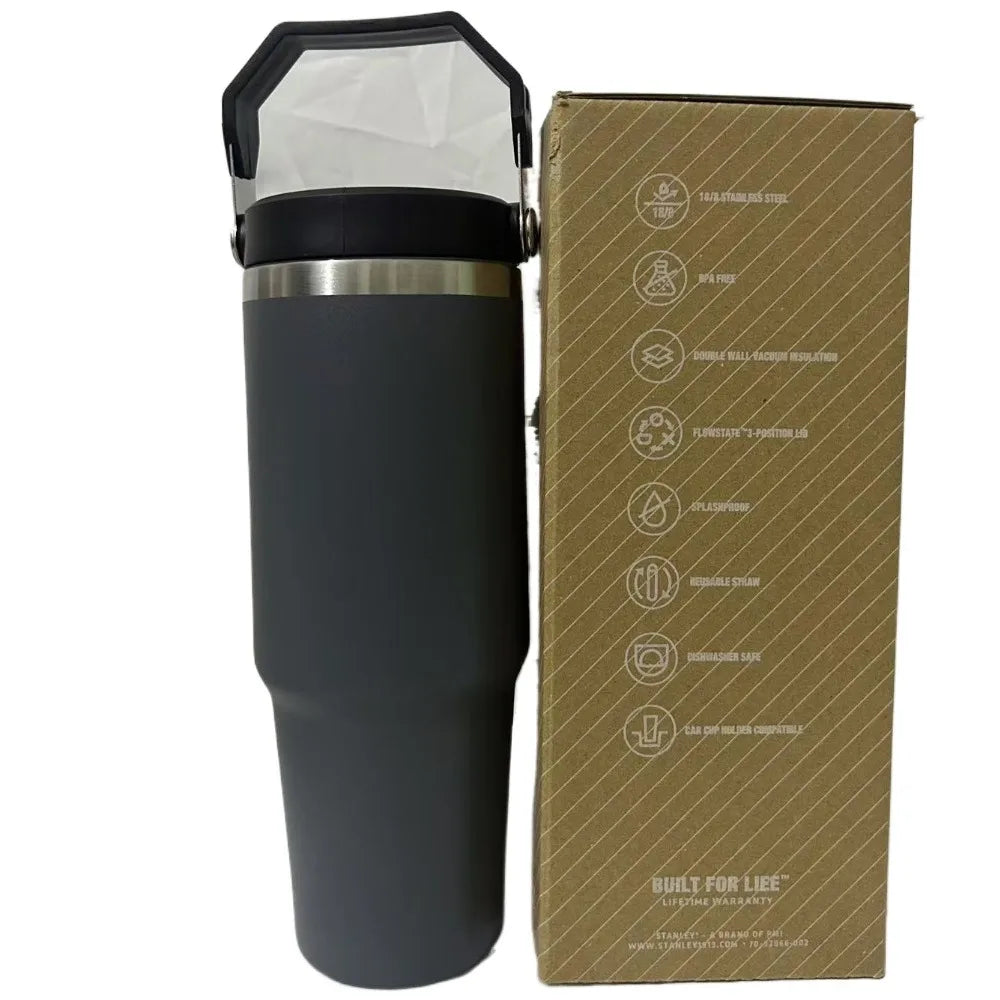 30oz Stainless Steel Vacuum Flask with Straw – 12-Hour Hot & Cold Retention – Leakproof Travel Mug for Work, Gym, and Outdoors