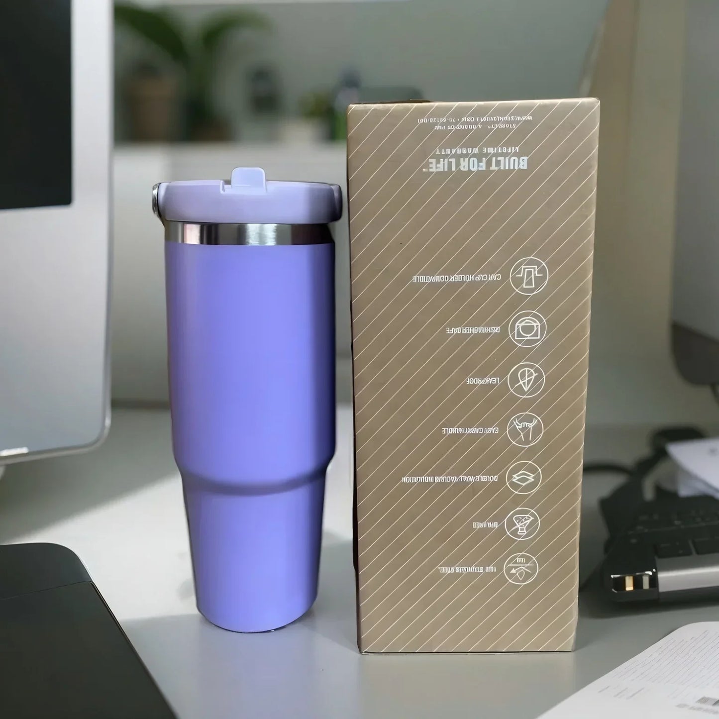 30oz Stainless Steel Vacuum Flask with Straw – 12-Hour Hot & Cold Retention – Leakproof Travel Mug for Work, Gym, and Outdoors