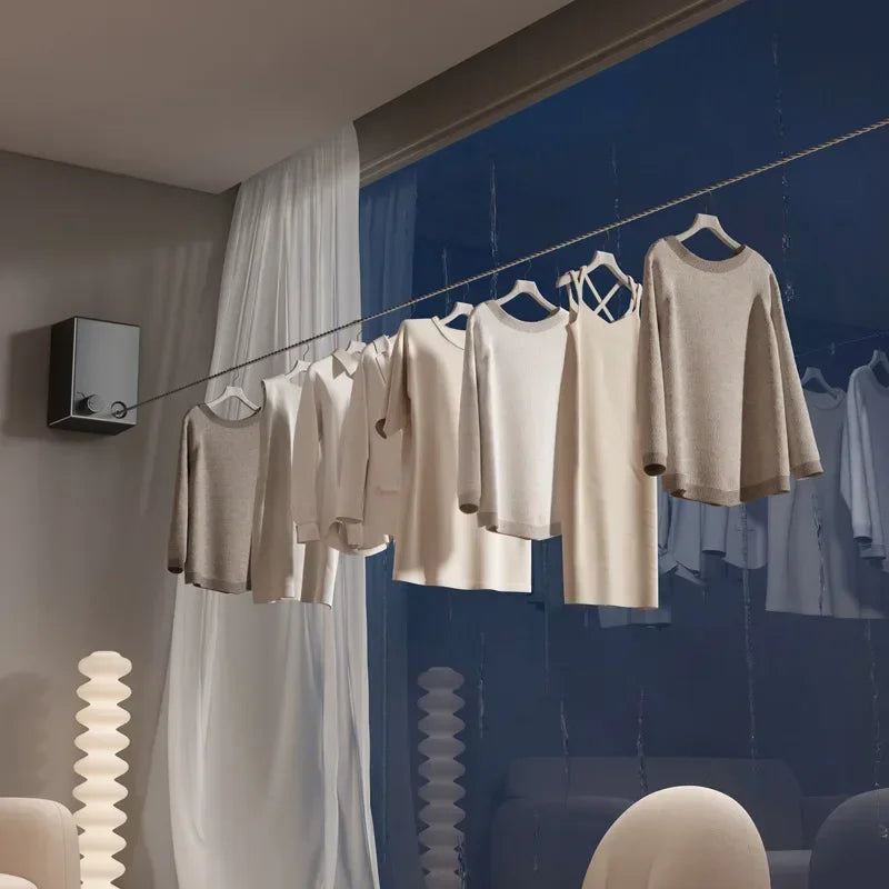 Wall Mounted Retractable Clothesline – Stainless Steel Foldable Laundry Drying Rack for Balcony, Bathroom & Space Saving