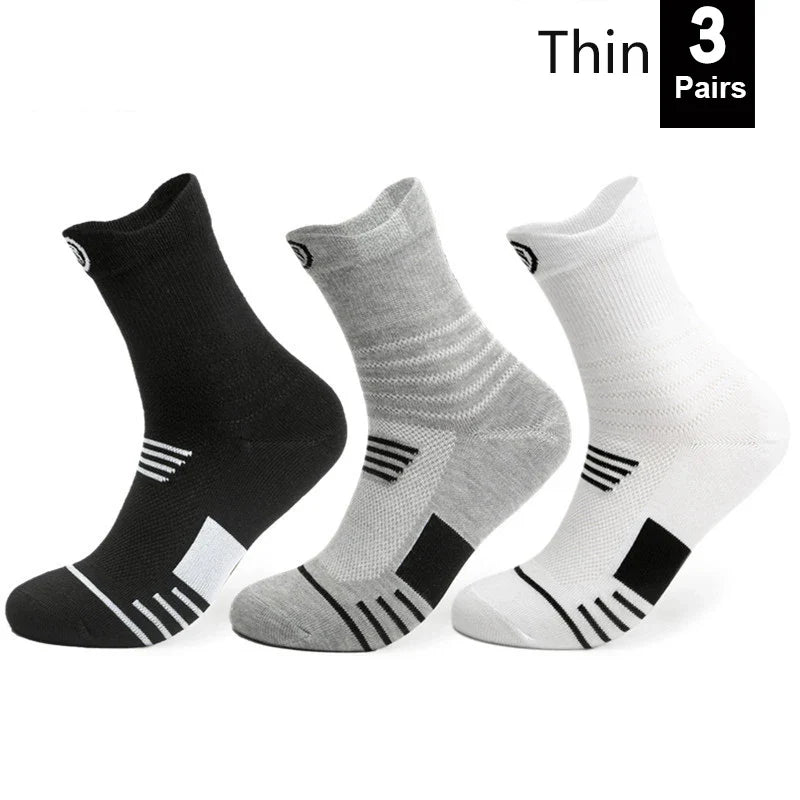 Men’s High-Elastic Sports Socks – Breathable Non-Slip Compression Tube Socks for Basketball, Cycling, Running, and Training