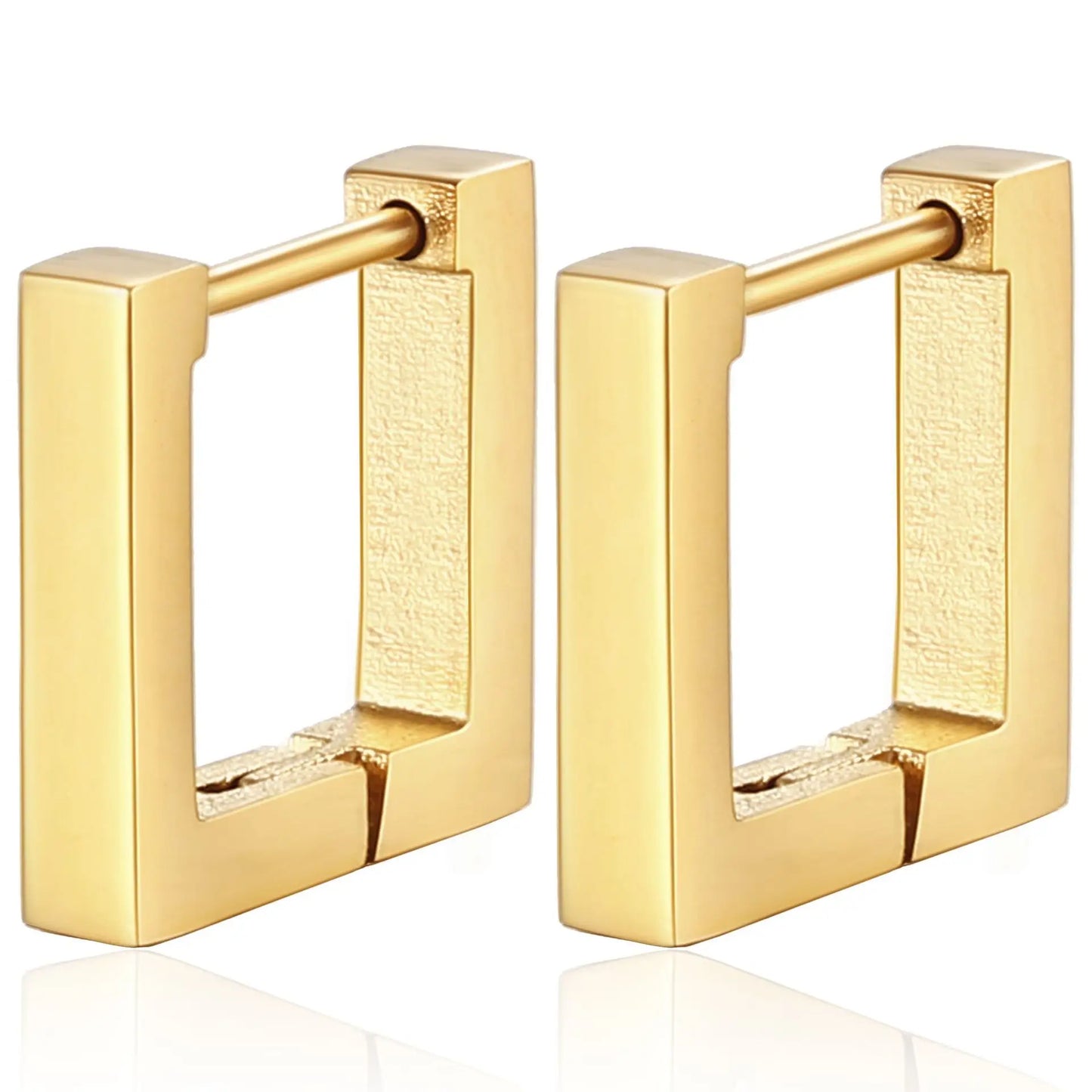 2PCS New Gold Color Square Hoop Earrings Women Men Stainless Steel Huggie Minimalist Punk Unisex Rock Earrings Piercing Jewelry