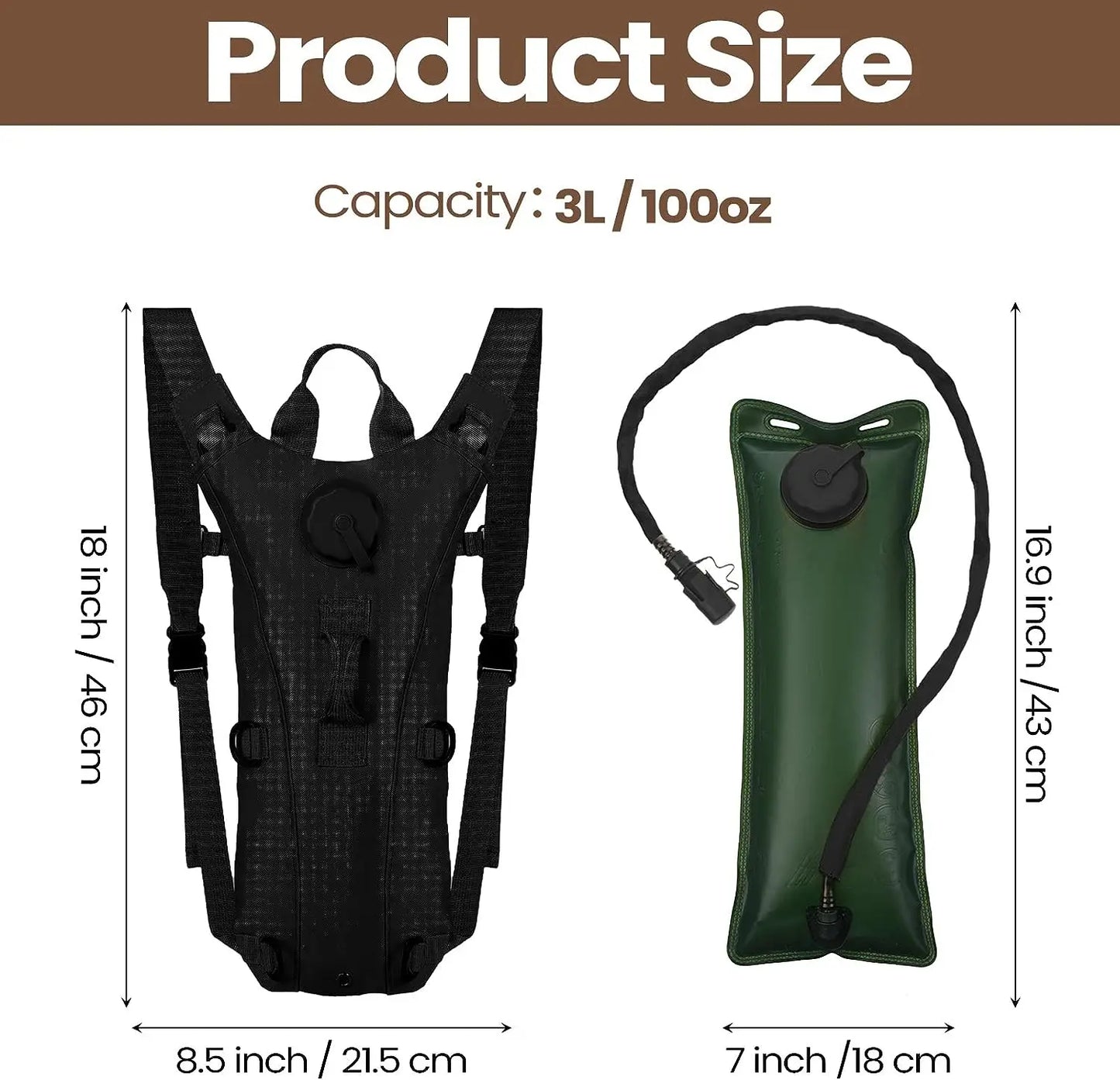 Waterproof Sport Hydration Pack – Lightweight Nylon Backpack with 3L Bladder for Hiking, Cycling, Running, Climbing
