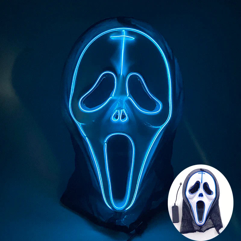 LED Purge Mask – Hand-Painted Neon Light-Up Full Face Mask with Flashing Modes, PVC + EL Wire, for Halloween, Cosplay & Parties
