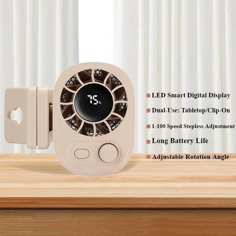 Eary Portable USB Clip-On Fan – 360° Rotation, 100 Speed Adjustable, Rechargeable Handheld Cooling Fan for Home, Office, Travel