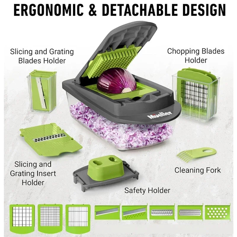 Avichic™ 14/16-in-1 Vegetable Chopper – Multifunctional Food Slicer, Dicer & Cutter with 2L Container, Stainless Steel Blades