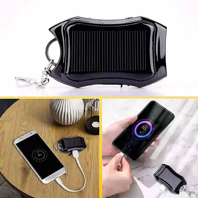 Solar Powered Mini Keychain With LED Flashlight & 1500mAh Solar Power Bank for Outdoors