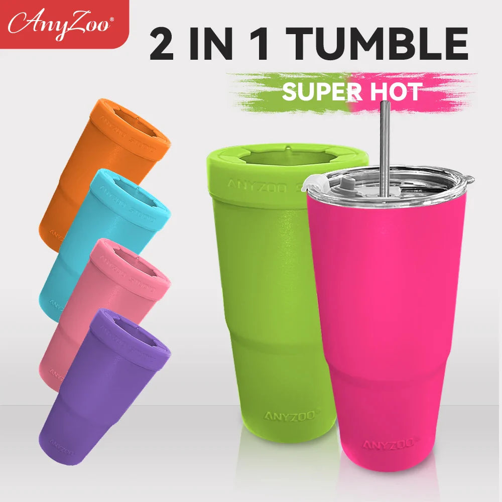 30oz Tumbler with Silicone Lid – 2-in-1 Straw & Sip, Leakproof, Double Wall Stainless Steel