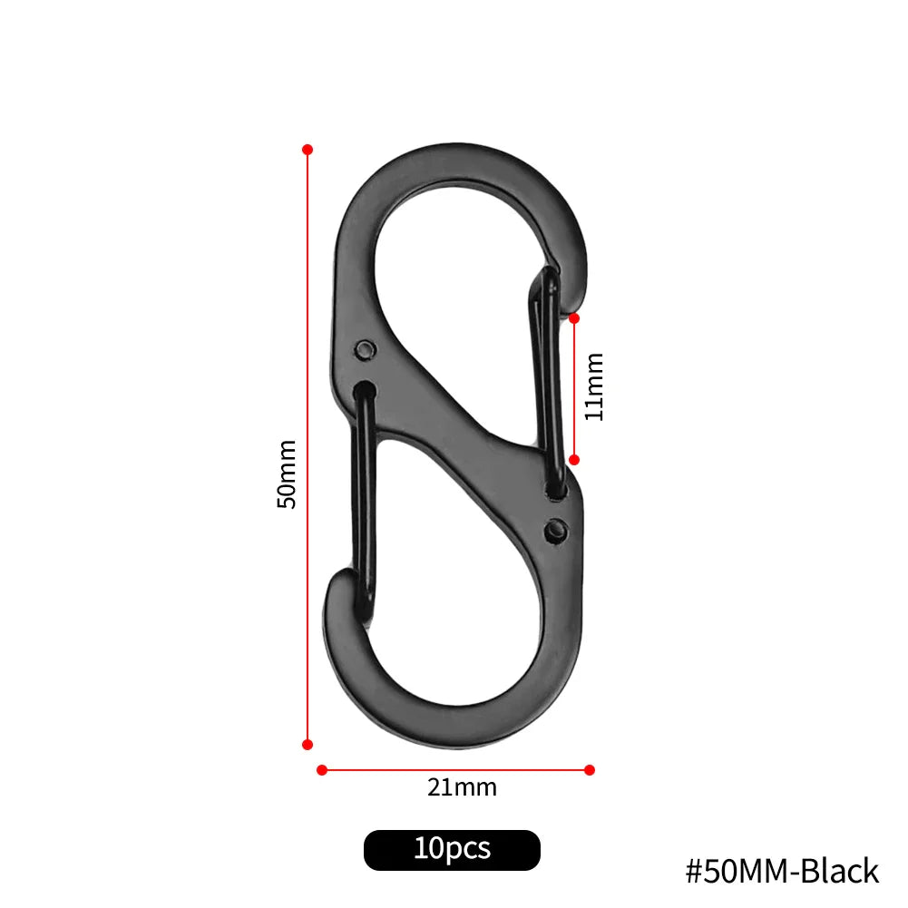 10pcs Stainless Steel S Type Carabiner with Lock Mini Keychain Hook Anti-Theft Outdoor Camping Backpack Buckle Key-Lock Tool