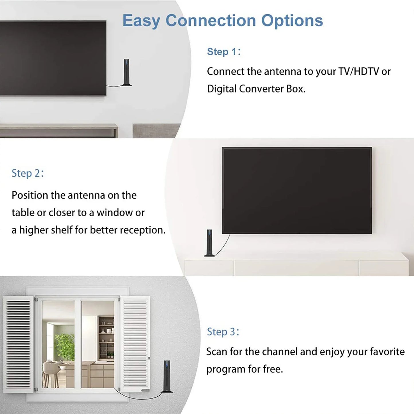 4K HDTV Indoor Digital TV Antenna with 120 Mile Range & 25dBi Signal Booster – Supports VHF/UHF, IEC & F Connector, 3m Cable