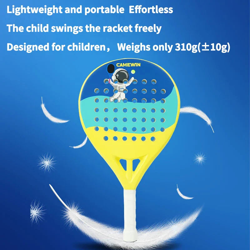 Junior Padel & Tennis Racket – 50% Carbon Fiber, 50% Glass Fiber Lightweight Paddle for Kids & Beach Sports