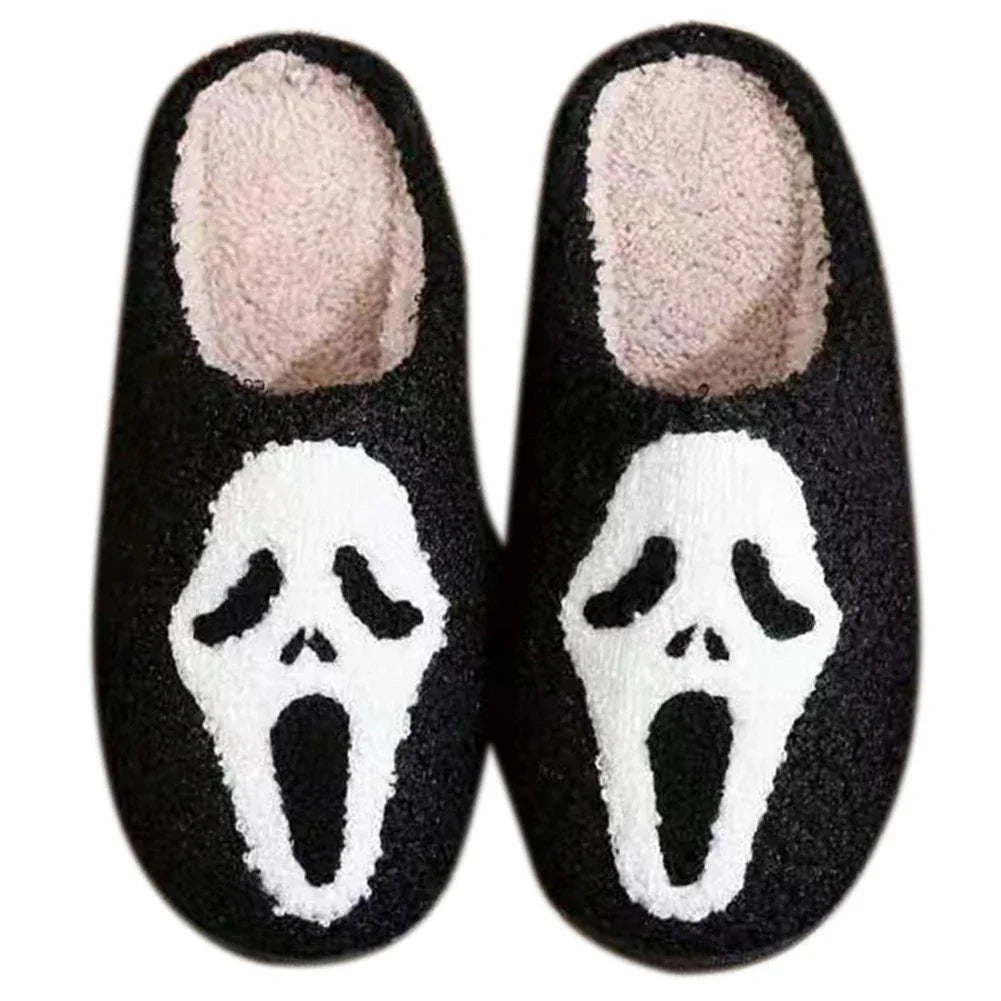 Halloween Pumpkin Ghost Slippers – Unisex Cotton Plush Indoor Shoes, Thick Non-Slip, Lightweight & Warm for Winter Home Wear
