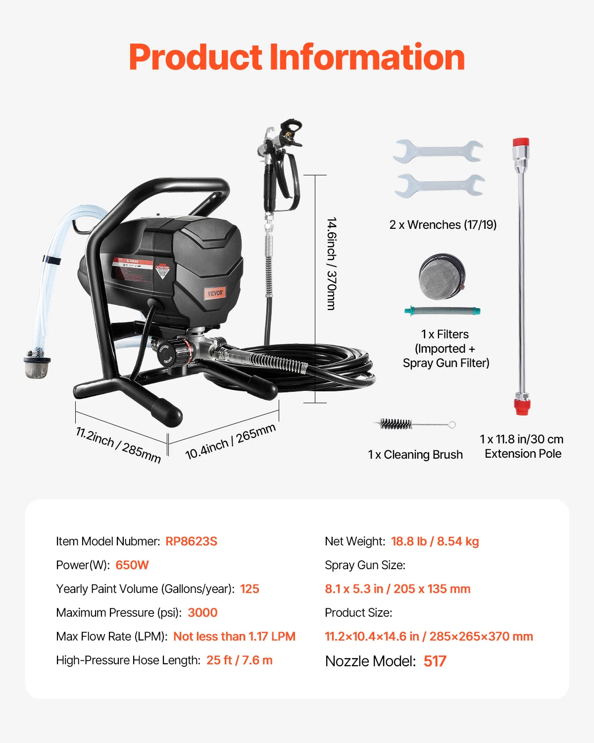 Electric High Pressure Airless Paint Sprayer - 650W Professional Painting Machine with Extension Rod and 3000PSI Output for Home and Industrial Use