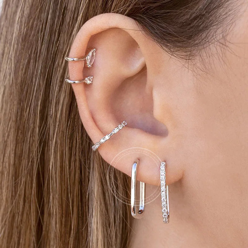 2PCS New Gold Color Square Hoop Earrings Women Men Stainless Steel Huggie Minimalist Punk Unisex Rock Earrings Piercing Jewelry